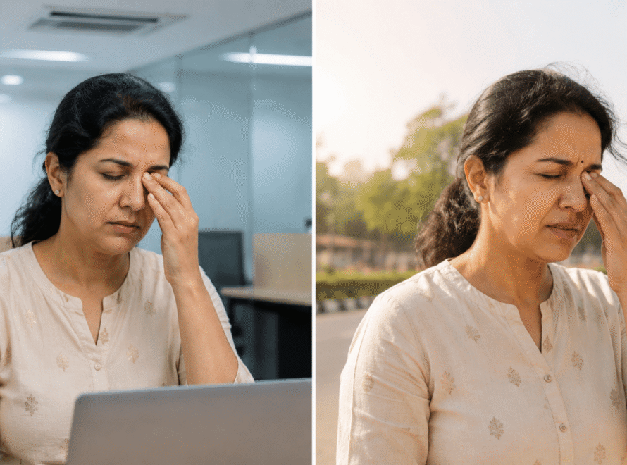 eyes feel Different indoors vs. outdoors